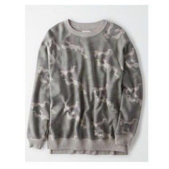 American Eagle AE Fleece Crew Neck Sweatshirt Small Gray Green Camo NWT - Picture 12 of 12